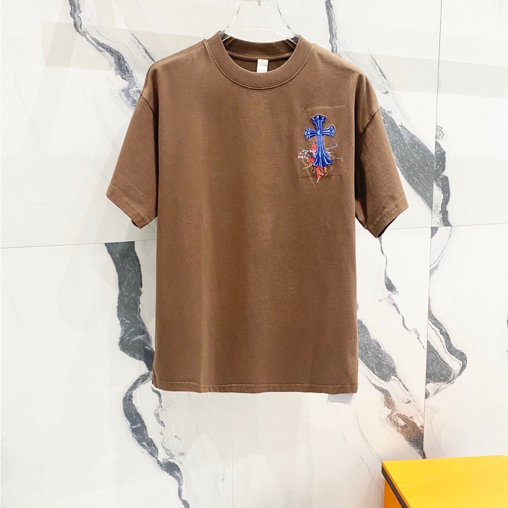 Brown T-Shirt with Blue Cross Design